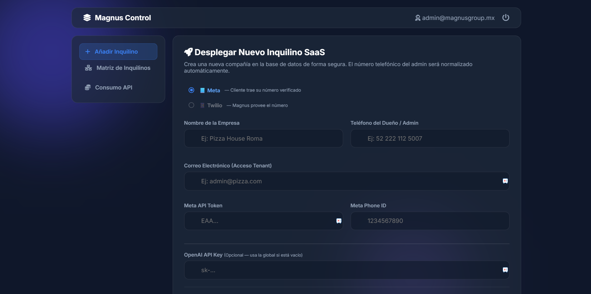 Magnus Control — Panel de administración